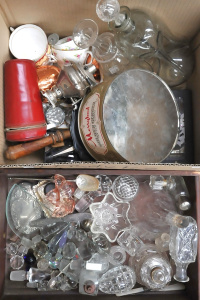 Lot 75 - 2 x Boxes mixed inc Crystal Decanters - various loose stoppers, Bottles