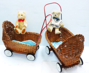Lot 83 - Group lot inc 2 x 196070s Wicker dolls prams with two teddies - Austral