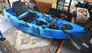 Lot 91 - Pryml One Person Fishing Kayak w Folding Metal Seat, Double-Bladed Pad