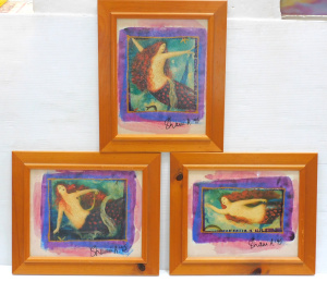 Lot 93 - 3 x framed mixed media artworks depicting mermaids signed and dated Sha