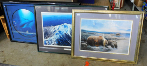 Lot 95 - 3 framed animal and landscape prints, 2 signed (largest 117cm W x 70cm