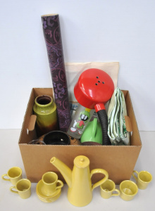 Lot 103 - Box Lot Retro Items incl Nitsjo Swedish Coffee Set w Pot (AF Cracks to