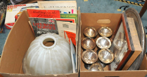 Lot 104 - 2 x Boxes of Mixed Items incl Ephemera , EPNS Trays & Cups, Milk G