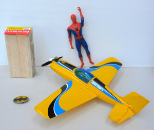 Lot 107 - Group lot inc Cox Super Sport II tether plane (57cm L), enamelled Batm