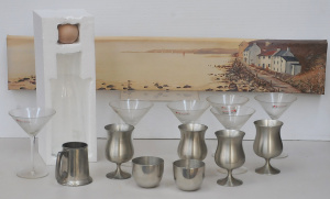 Lot 111 - Group lot of barware inc 4 x Selangor pewter wine goblets, 2 x Kirk pe