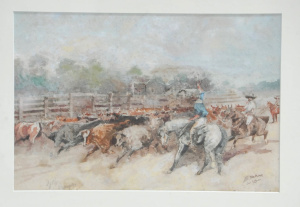 Lot 124 - Arthur Esam (1850 - 1934) Framed Watercolour - Round 'em up - Signed &