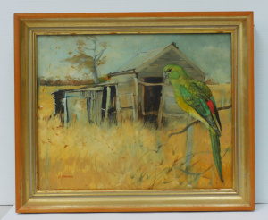 Lot 125 - Desmond Norman (1930 - 2015) Gilt framed Oil Painting - A Parrot on th