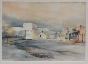 Lot 126 - Karlis Mednis (1910 - 1999) Large framed Ink & Wash - The Main Str