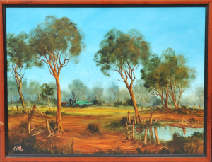 Lot 139 - John Cobby (1957 - ) Large framed Oil Painting - Homestead in the Bush