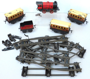 Lot 140 - Vintage Hornby O Gauge Clockwork M1 Train Set & Tracks inc Locomot