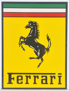 Lot 144 - Vintage metal Ferrari sign with tri-colour strips on top 60cm H x 45cm