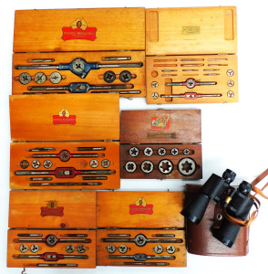 Lot 146 - Group lot inc 6 Vintage Wooden cased Tap & Dye sets inc 4 x Patie