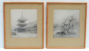 Lot 162 - Sakakibara Taizan (1890 - 1963) Pair framed Monochrome Watercolours -