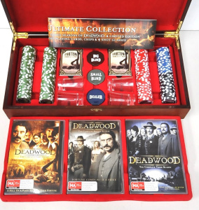 Lot 165 - Deadwood Complete DVD Collection with Wooden Crate, Poker Set & Sh