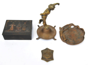 Lot 168 - 4 pces vintage Brass inc German Lidded box with wooden insert & Ra