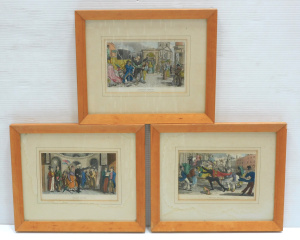 Lot 174 - Collection of 3 framed hand coloured Dr Syntax engravings by Thomas Ro