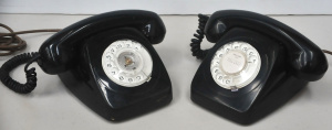 Lot 176 - 2 x black retro rotary telephones