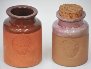 Lot 183 - 2 x Kerryl Melb Australian Pottery IXL Jam Jars - One with cork lid