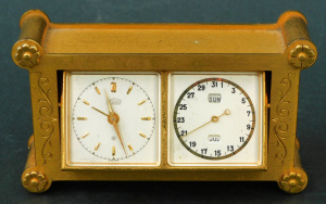 Lot 190 - Vintage heavy gilt metal 1940s Angelus Date clock - Double dial w cale