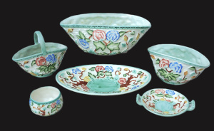 Lot 209 - 6 pces Vintage English H J Wood Indian Tree ceramics - Hand Painted in