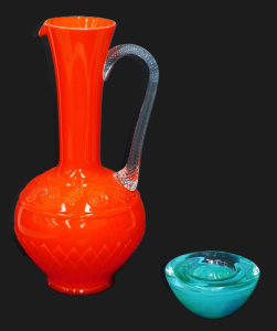 Lot 210 - 2 pieces of art glass inc Empoli ewer (34cm H), Kosta Boda Atoll bowl