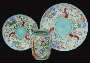 Lot 214 - 3 pces English Vintage H J Wood Indian Tree ceramics - Hand Painted in