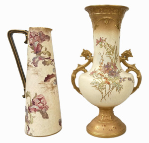 Lot 218 - 2 pces c1890 handpainted porcelain -Doulton Burslem Slater floral Jug