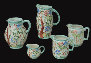 Lot 220 - 5 x Vintage English H J Wood Indian Tree ceramic Jugs - Hand painted 8