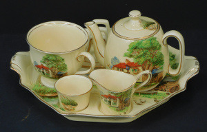 Lot 224 - Vintage Royal Winton Red Roof Breakfast set (tiny chip to egg cup)