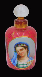 Lot 231 - Vintage Bacarat Ruby Glass Perfume Bottle - stunning handpainted Portr
