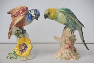 2 x Vintge Beswick Bird Figures inc Parakeet Model 930 16cm H & Chickadee Mo