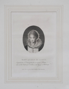 Framed c1778 Engraving - Mary Queen of Scots - details printed under image - 17x