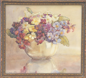 Isobel Jessie Haynes (1871 - 1958) Framed Watercolour - Still Life, Primulas - S
