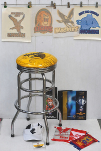 Lot of AFL Items incl Hawthorne Bar Stool, Iron-On T-Shirt Transfers, Assorted E