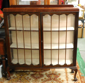 Lot 2 - Vintage c1930s Blackwood veneer Chippendale Style Display Cabinet - ligh
