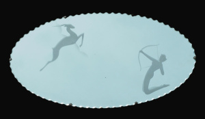 Lot 4 - Oval Art Deco pie-crust wall mirror with frosted depiction of Diana the