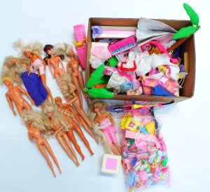Lot 19 - 2 x Boxes Barbie Items inc Mattel Barbie dolls, Accessories, Furniture,