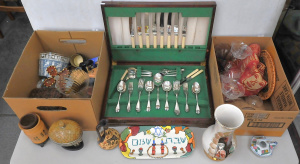 Lot 23 - Mixed group inc fiddleback Grosvenor cutlery canteen (1 soup spoon miss