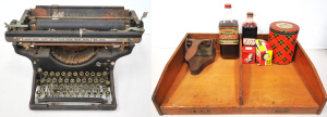 Lot 24 - Group lot vintage inc Underwood Typewriter No 5 c1914 (50cm W), office