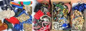 Lot 34 - Group lot of Accessories inc Box Colourful knitted scarves, knitted kne