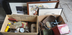 Lot 35 - 2 x Boxes of Mixed Items incl Assorted Pictures, Vintage Tins, Block &a