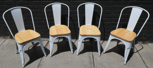 Lot 48 - Set of 4 white metal and timber Tolix style chairs