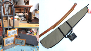 Lot 49 - Group lot inc Vintage Metal Pictures of Bristol, Heavy Standing Trolley