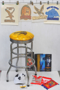 Lot 50 - Grp AFL Items incl Hawthorne Bar Stool, Iron-On T-Shirt Transfers, Asso