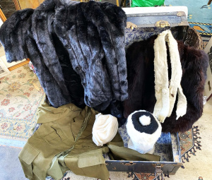 Lot 70 - Vintage Trunk Ladies & Mens clothing & Accessories inc Fox Fur