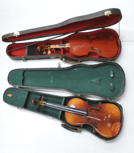 Lot 74 - 2 x Violins in Cases incl Manby English Exact Copy of a Stradivarius AF