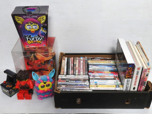 Lot 80 - Group Lot of Mixed Kids Items incl DVDs, LEGO Books, Furbies etc