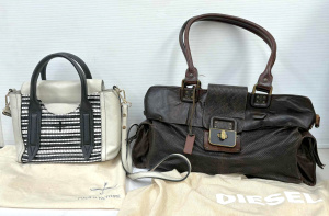 Lot 131 - 2 x leather Designer bags - Victoire Paris black & white bag with