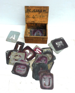 Lot 138 - Group of vintage sign writer's stencils in period timber box