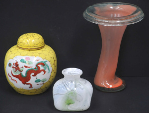 Lot 145 - Grp - John Walsh squat white & green art glass Vase, Dominic O'Lea